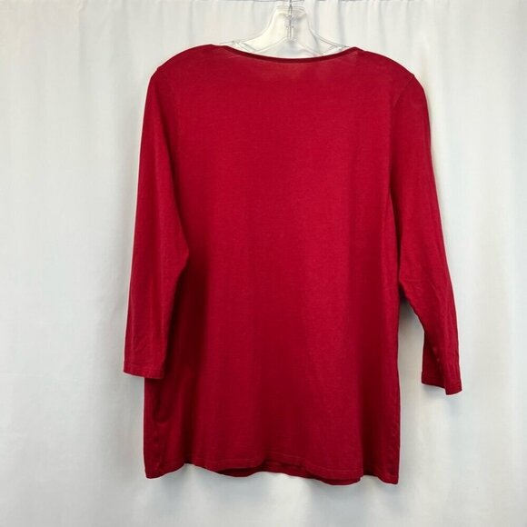 J Jill Womens Gilded Tee T-Shirt Red Long Sleeve Scoop Neck Embellished Sequin M - Picture 3 of 11